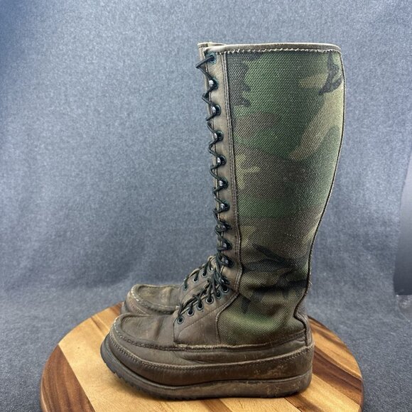 VTG WC Russell Moccasin Boots Camo Turkey Hunt Snake Proof 17” Tall Mens Sz 7.5D main image 15